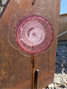 Pink Glass Flower Garden Art - Upcycled, handmade